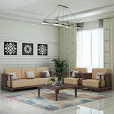 Ajmer Solid Sheesham Wood 5 Seater Sofa Set With Coffee Table (3+1+1, Walnut Finish)